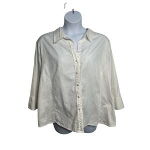 Cato Shirt Women 26/28W White Good Paisley Jacquard Cotton Button Down
